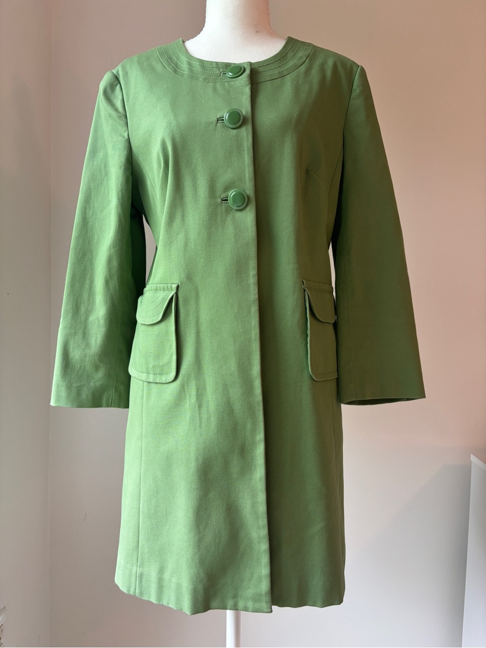 Apostrophe Green Collarless Trench Coat - Size M